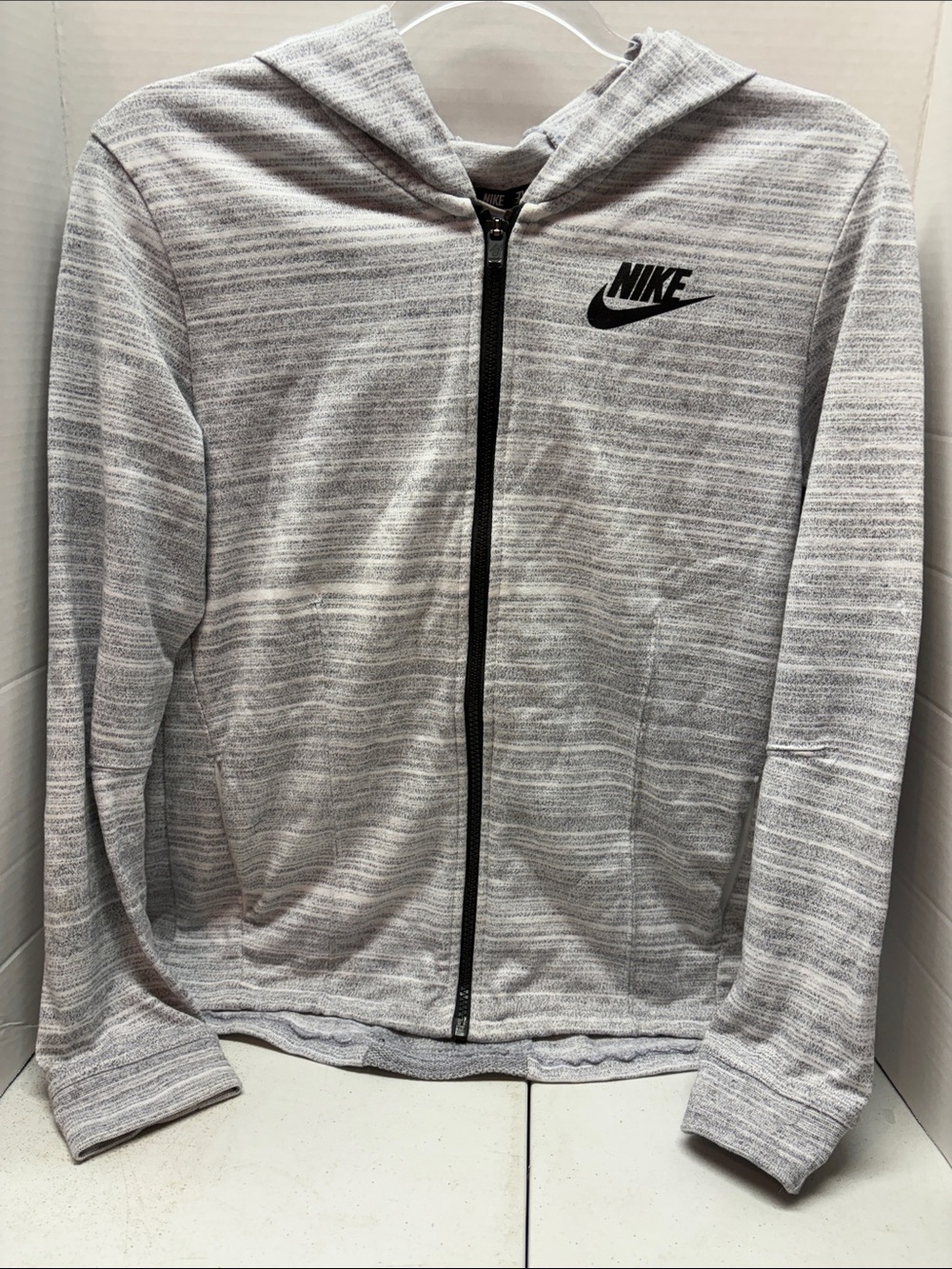 Nike Gray Heather Full-Zip Hoodie with Black Logo